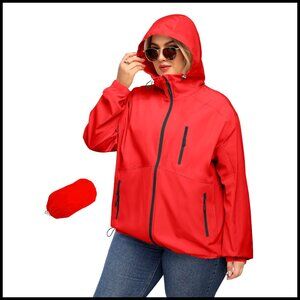 Plus Size Waterproof Rain Jacket with Hood Lightweight Packable Trench Coat